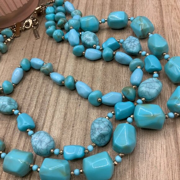 Sugarfix BaubleBar Triple Strands Faux Turquoise Gold Tone Necklace - Picture 1 of 6